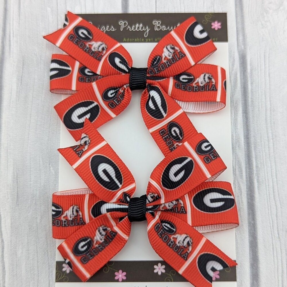 Girls Hair Bows Pigtail Bows College Georgia Bows for Girls Set of 2